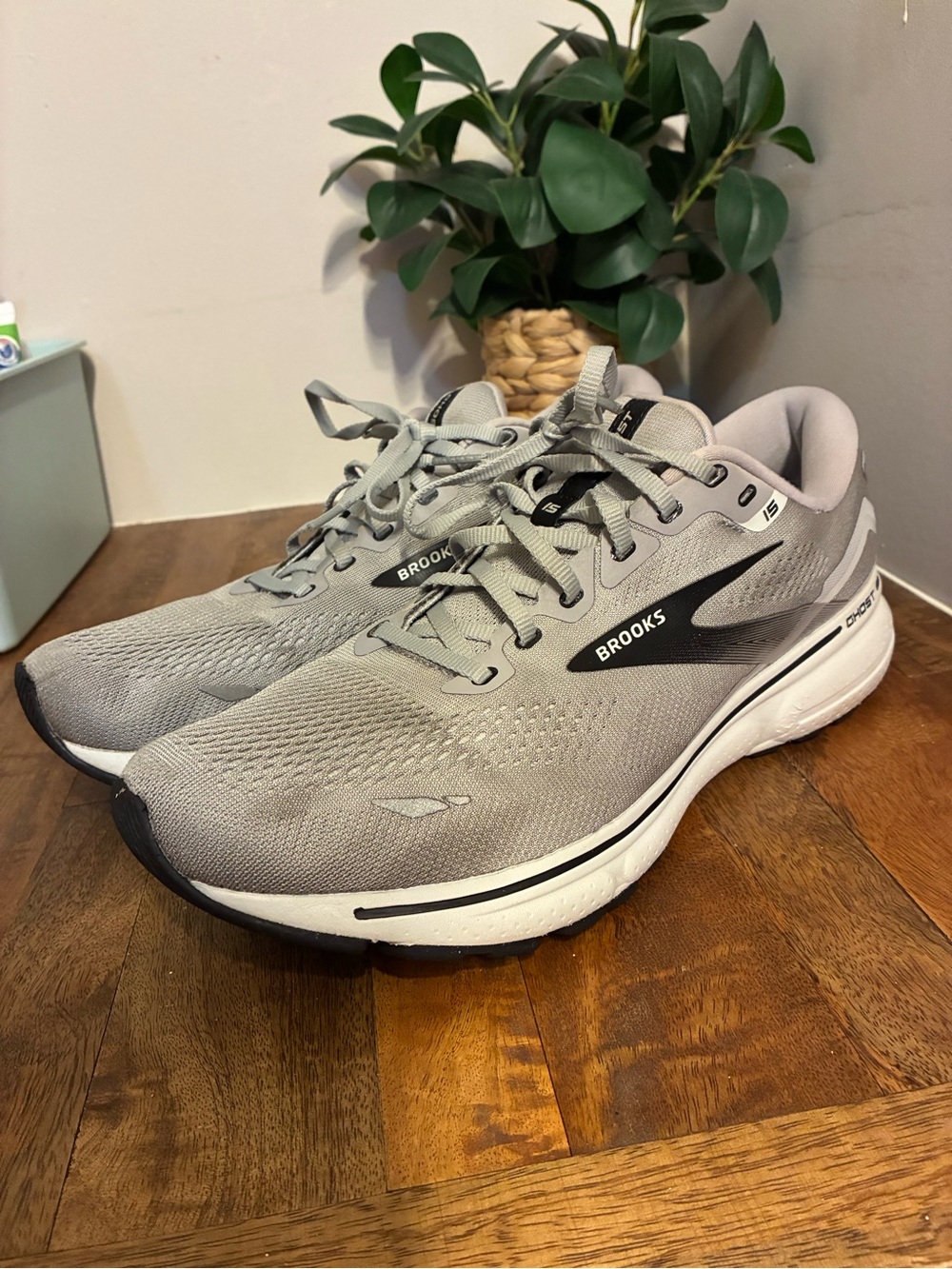 Brooks Neutral Gray Mesh Running Shoes with Black Accents